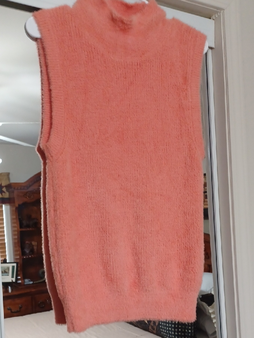 Vigoss Sleeveless Cowl Turtleneck Sweater Vest in Coral